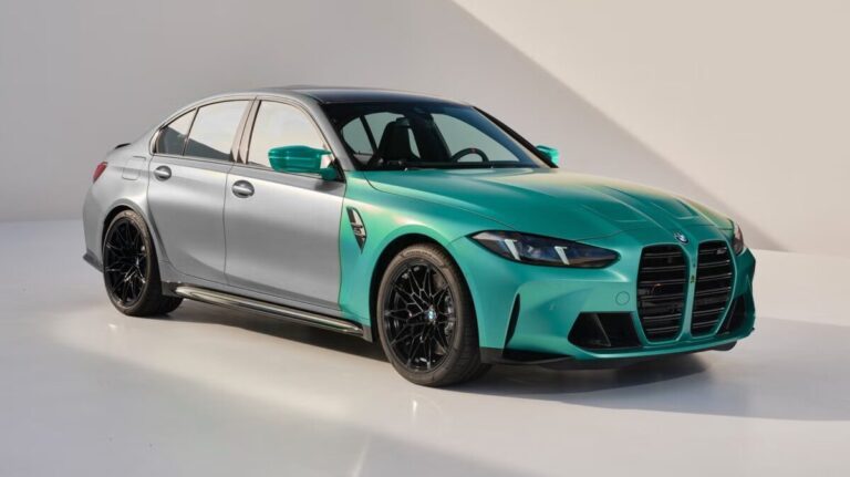 BMW M3 with Level 2 clear PPF coverage highlighted in green: adds full hood and full front fenders