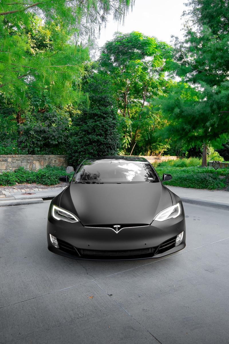 Matte finish wrap on a Tesla sedan