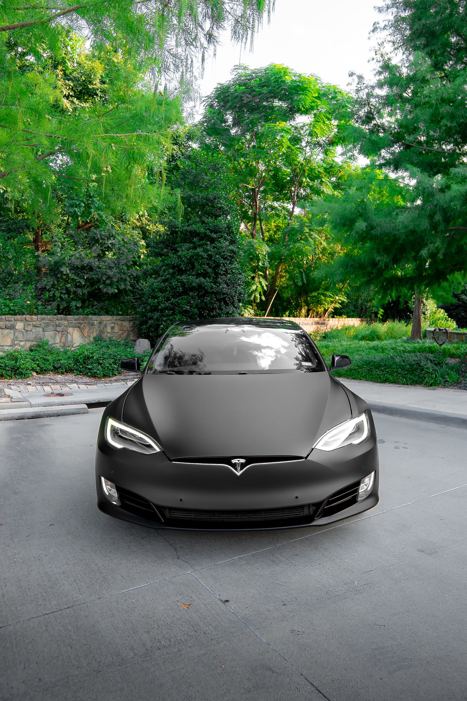 Matte finish wrap on a Tesla sedan in Dallas