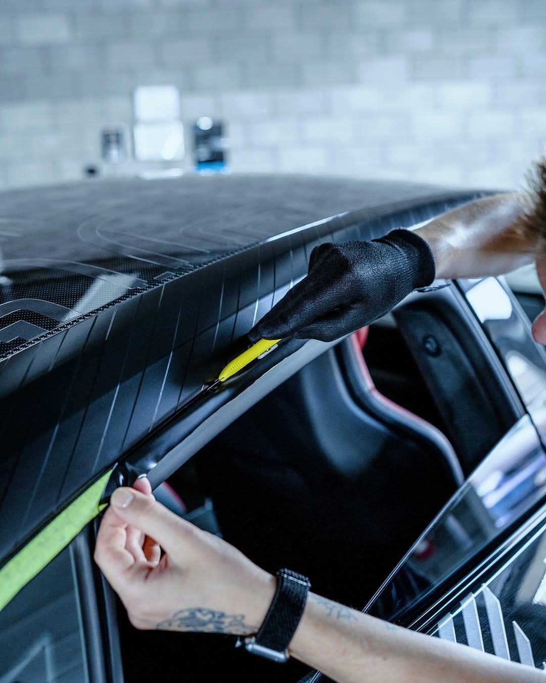 Edge detail work during a wrap install